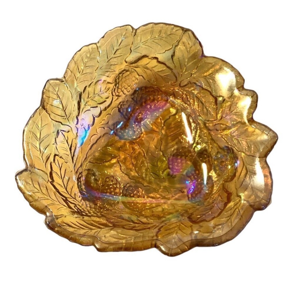 Vintage Fenton Blackberry Bramble Amber Carnival Glass Bowl 7” - Picture 3 of 9